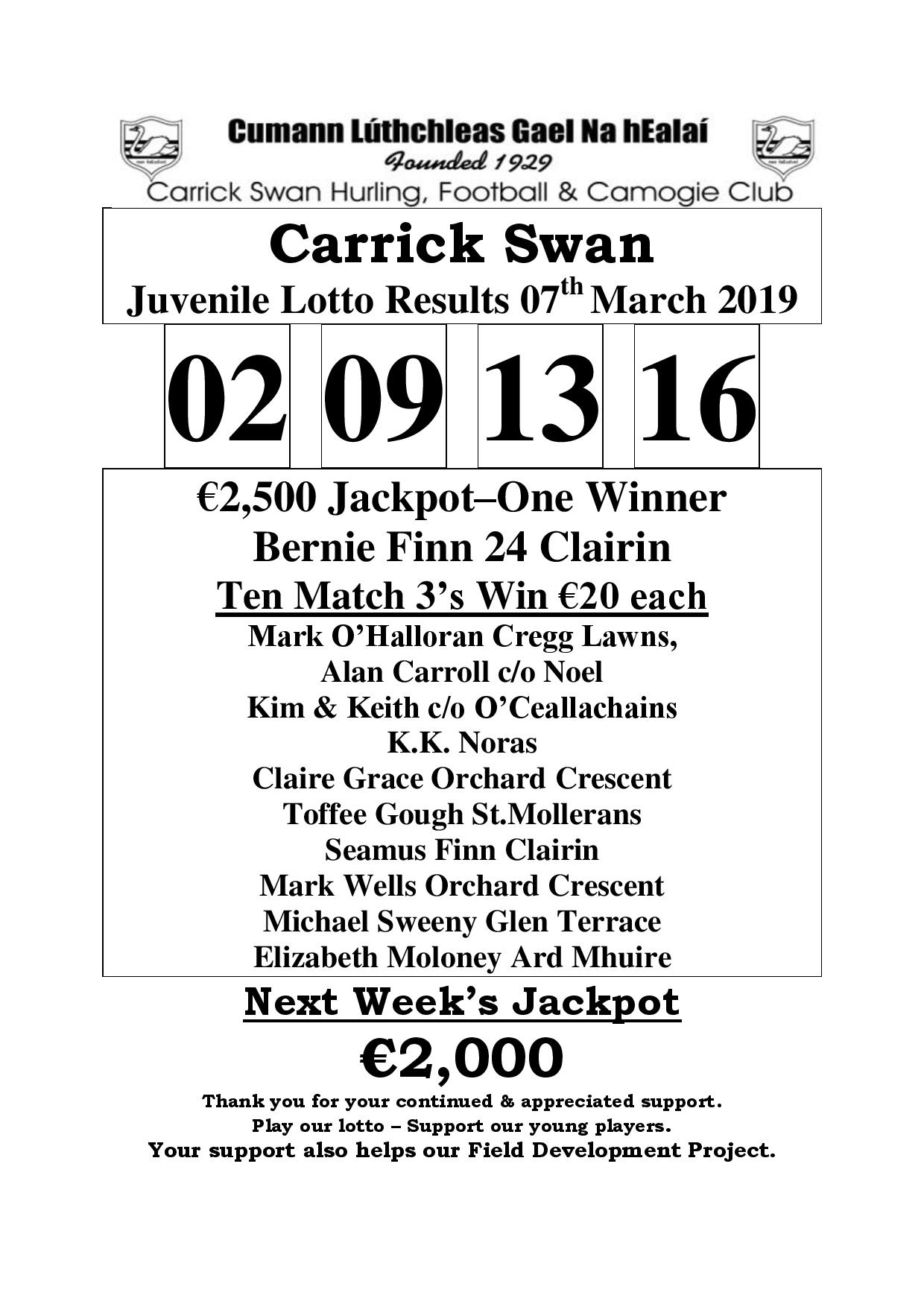 lotto results 19 march 2019