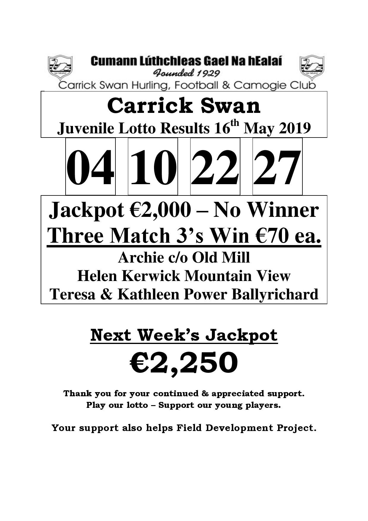 lotto results for 22 may 2019