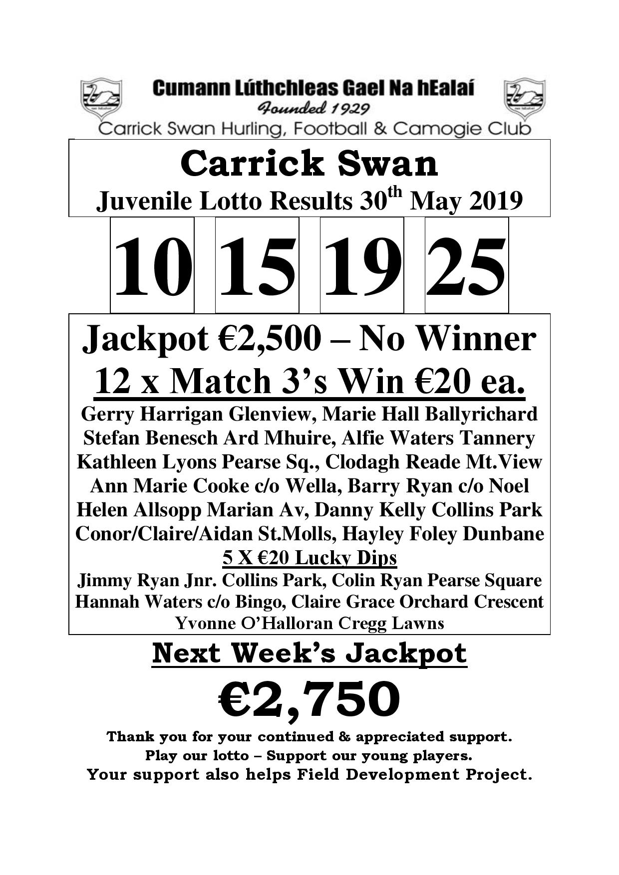 lotto 25 may 2019 results