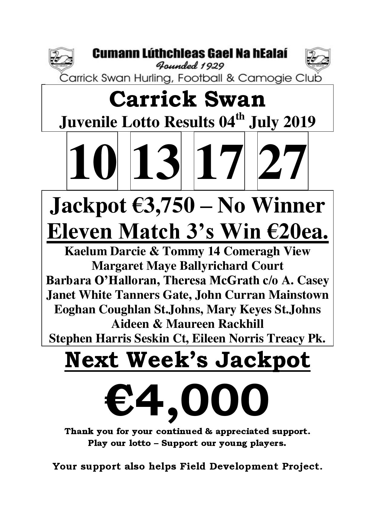 lotto results 19 july 2019