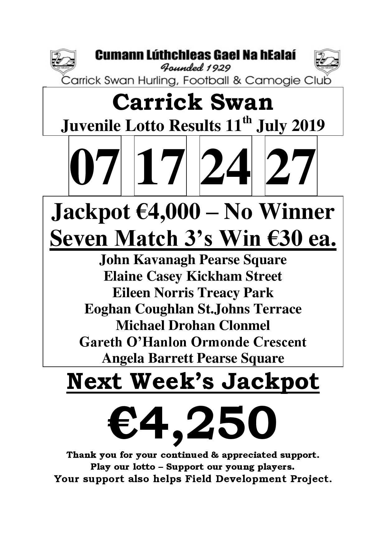 lotto results july 19 2019