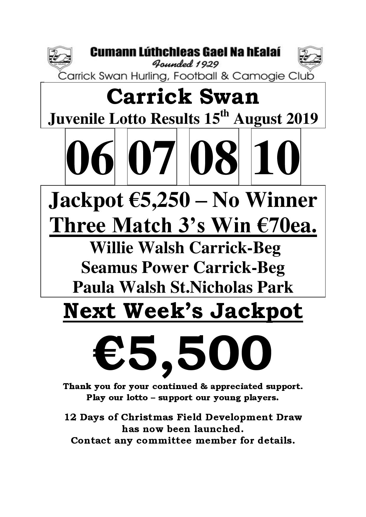 lotto results 06 august 2019