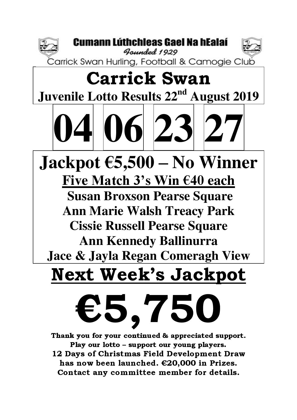 lotto result 27 august 2019