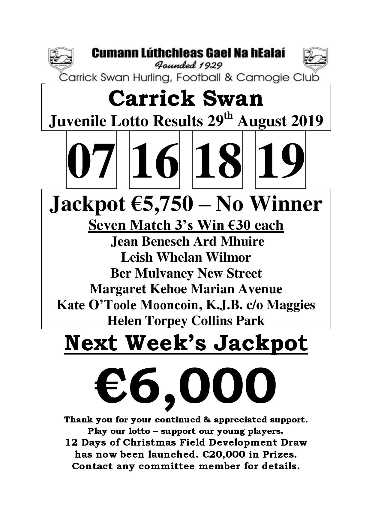 lotto results 18 august 2019