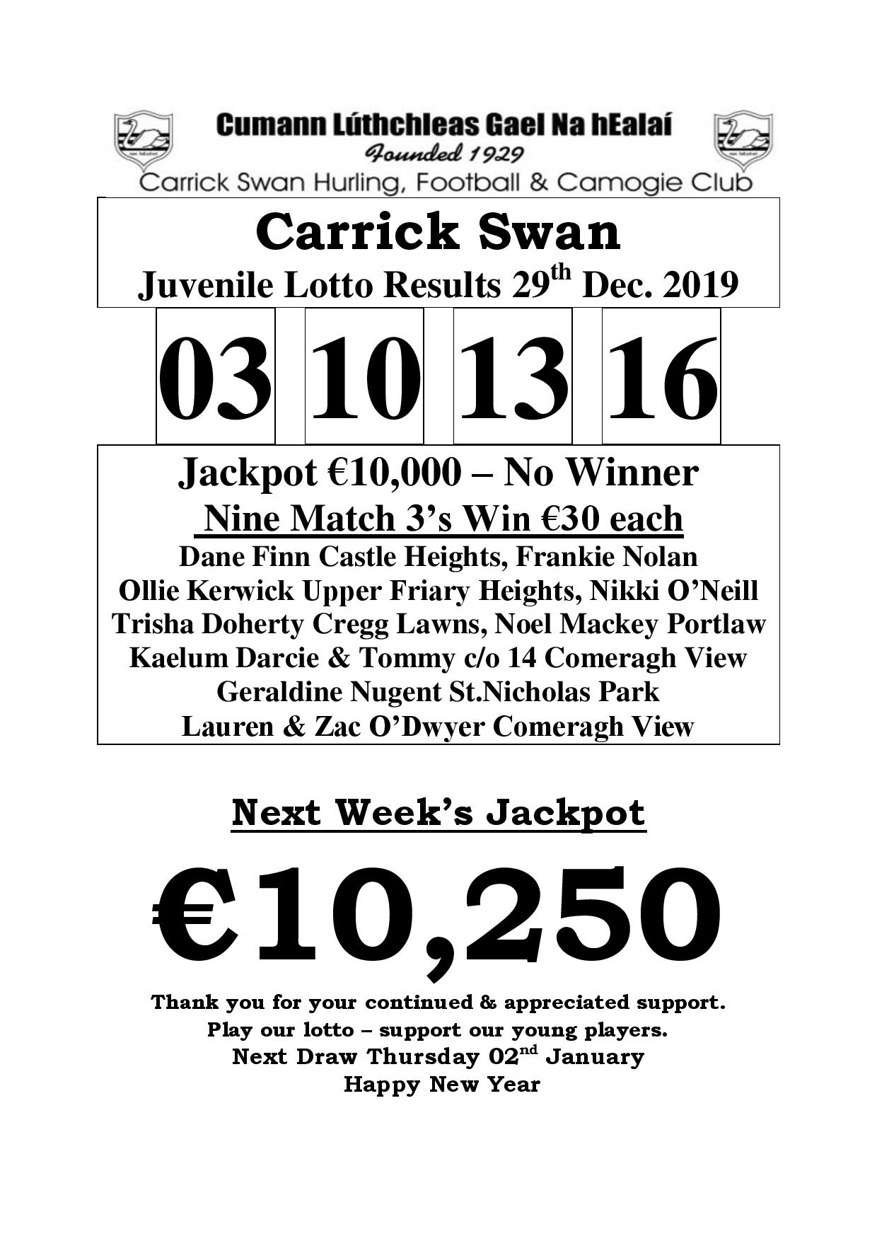 lotto results 26th january 2019
