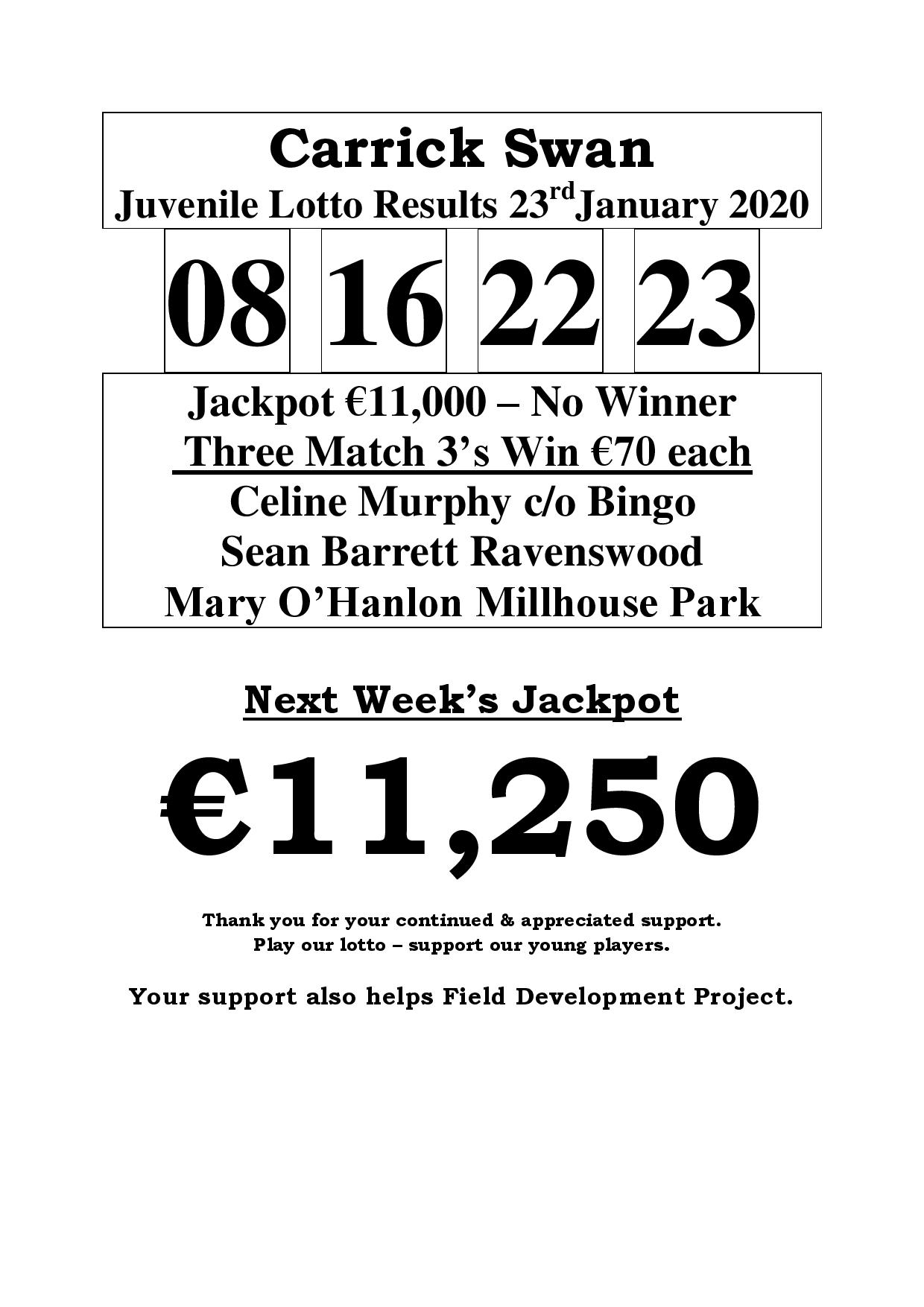 lotto results 23 january